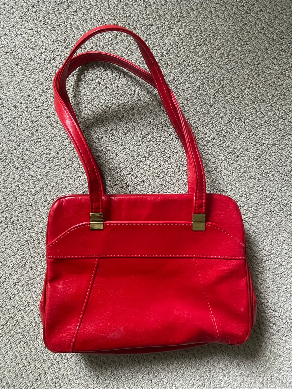 Vintage Cherry Red Shoulder Bag with Double Straps
